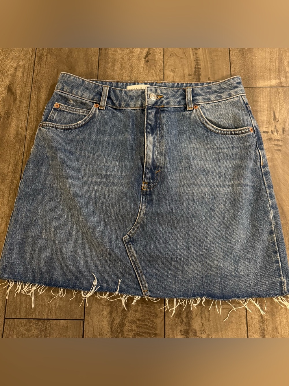 Topshop Blue Denim Mini Skirt with Frayed Hem
